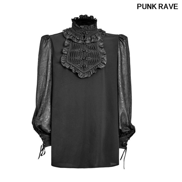 

gothic twill pressed flowers lace collar chiffon blouse front plate buttons tie the rope cuff men shirts punk rave y-639, White;black