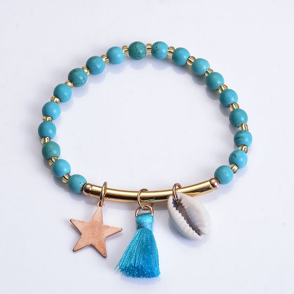 

fashion boho shell bracelet turquoise tassel bracelet popular charms bangle statement bracelets girl gift adjustable jewelry h285f, Golden;silver