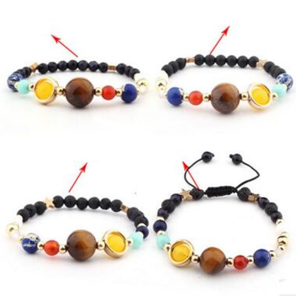 

universe galaxy eight planets bead bracelet solar system moon star natural stone strands bangle essential oil diffuser bangle for women 30pc, Golden;silver