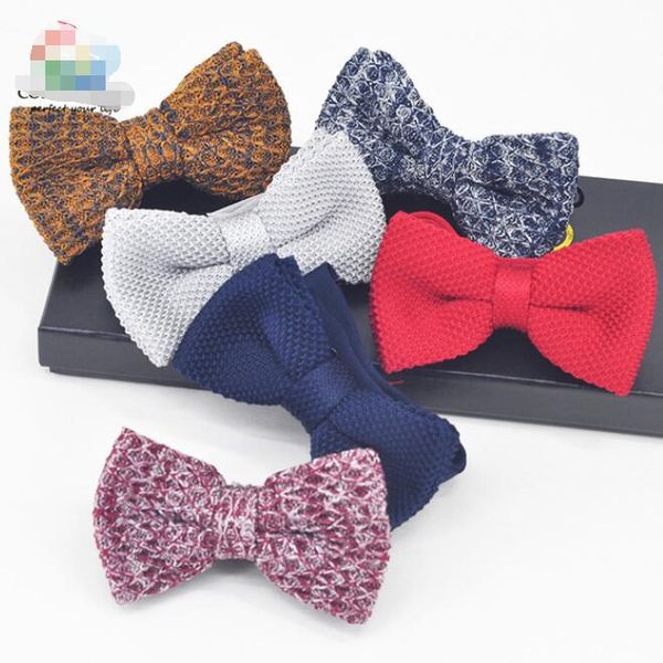 

new brand 100% handmade knitted bow ties knit woven men's skinny double-deck tie solid color butterfly formal party slim bowtie, Black;gray