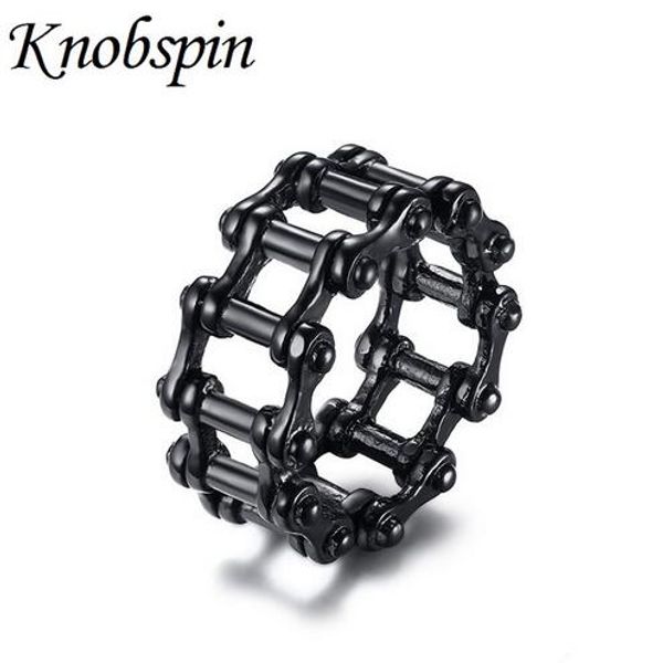 

12mm black motorcycle bike bicycle chain men's ring stainless steel biker band rings for men punk style jewelry, Slivery;golden