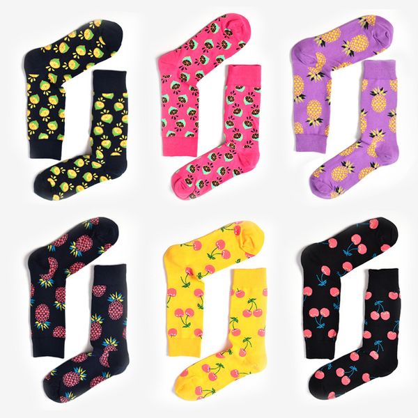 

cocotekk brand fashion colorful fruit socks men fun wedding socks novelty pineapple cherry lemon paern long coon women socks, Black