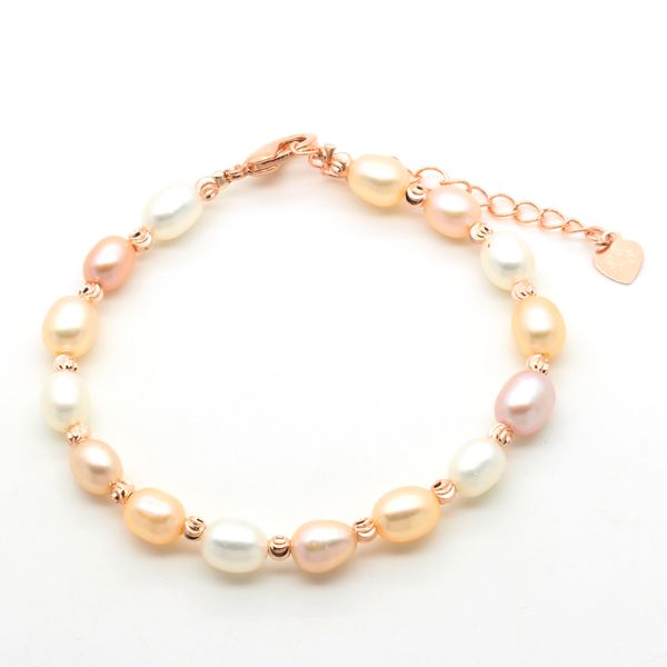 

freshwater pearl bracelet 6-8mm oval pearl beaded bracelet for family surprise gift, Black