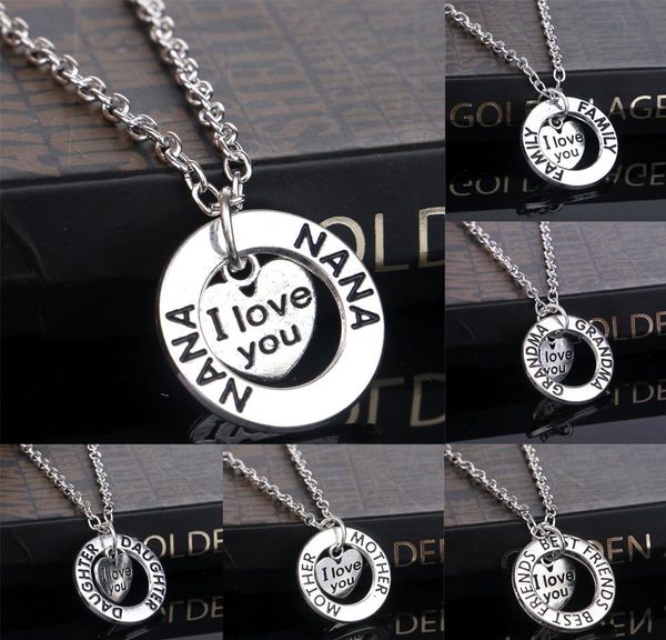 

20pcs family member i love you grandma cheer mom friend nana mother heart pendant necklace necklaces for women jewelry y2369, Silver