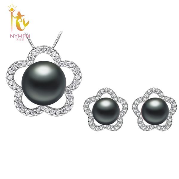 

nymph]natural pearl jewlery sets real freshwater pearl necklace pendant earrings black wedding party gift for girl star[t24901