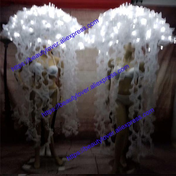 

white led jellyfish costumes ballroom dance dj singer led dress luminous headdress stage party show wear cloth birthday gift, Black;red