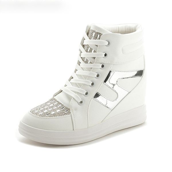 

white rhinestone wedges platform platform single shoes height increasing 7cm stars shoes women casual shoes, Black;white