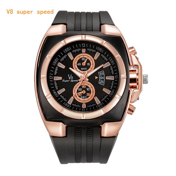 2018 Moda erkek Spor Saatler Analog Kuvars Bilek İzle V8 Süper Hız Silikon Band Erkek Saatler Reloj Hombre Saat