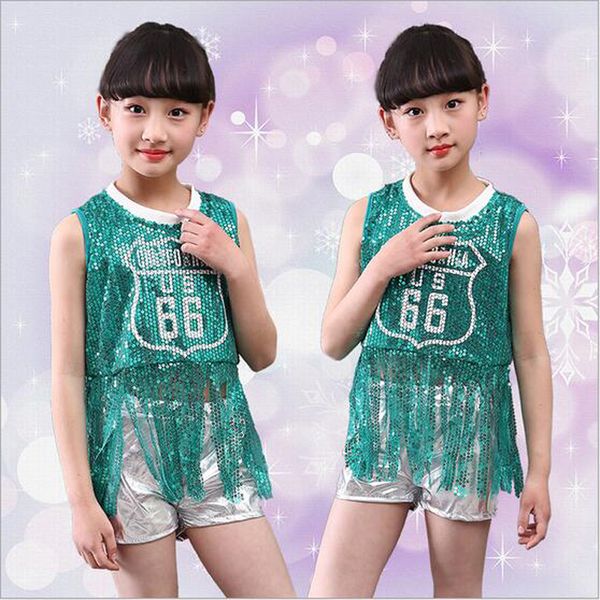 

children ballroom dance costumes sequined jazz dress for girl performance clothing suit party show stage wear for hip-hop, Black;red