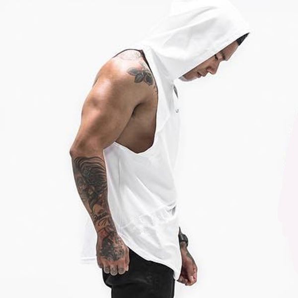 

Mens Clothing Summer Cool Sleeveless Tshirt White Male Hooded Vest Loose Active Gym Track Top Wholesale