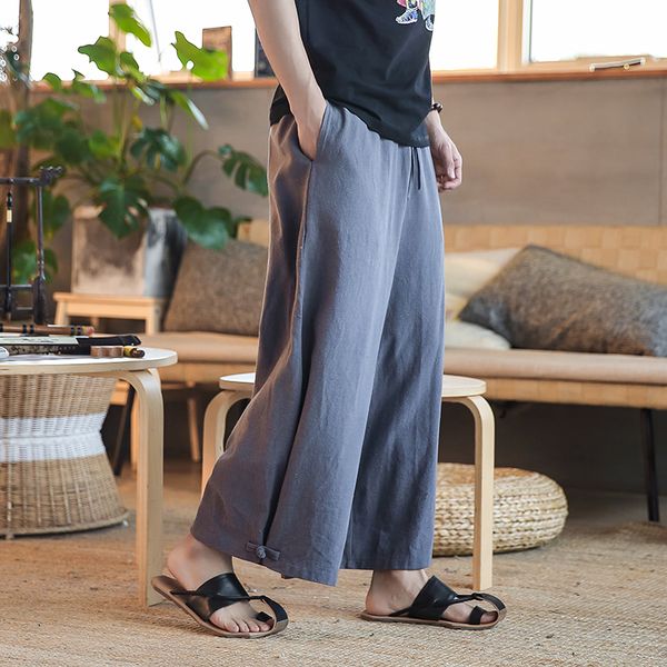 

male solid color trousers harem elastic waist wide leg pants men japan kimono style fashion casual skirts pants, Black
