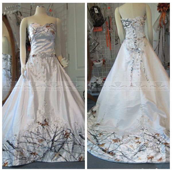 

2018 white camo real tree camouflage wedding dresses beaded bridal gowns snowfall custom lace up back wedding gown plus size
