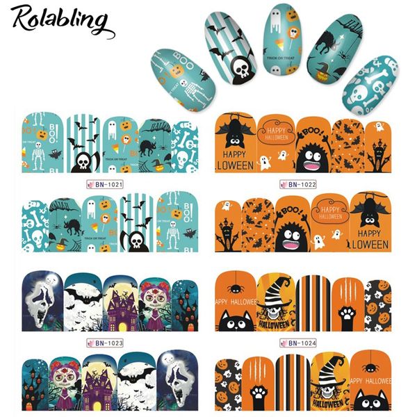 

new arrival nails art stickers 12 sheets/set halloween pattern water transfer nail decals wraps foil sticker manicure decoration, Black