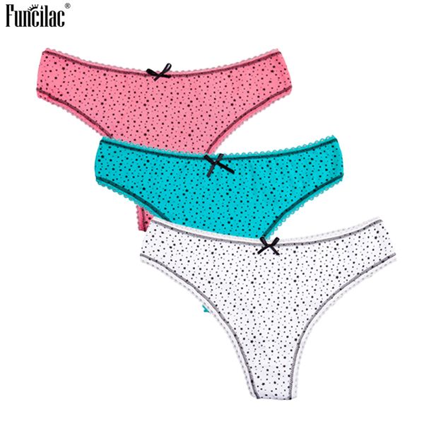 

funcilac cotton underwear lace g-strings thongs star printing brifes for women seamless patchwork panties lingerie 3pcs/lot, Black;white