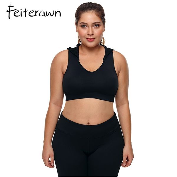 

feiterawn casual sleeveless racerback plus size yoga bra black lace quick drying hooded racerback sports bra dl26028, White;black