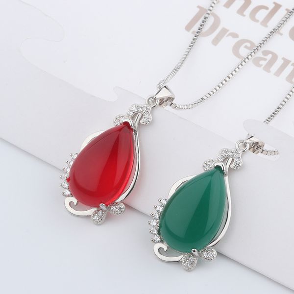 

korean edition silver s925 green chalcedony pendant female green agate necklace national wind simple fashion to birthday