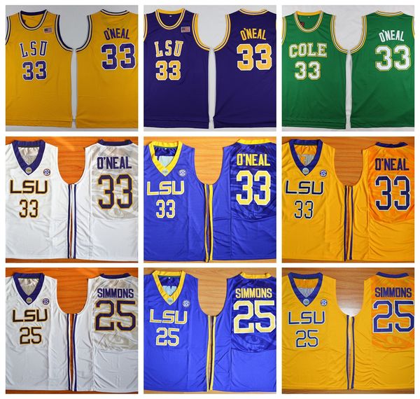 

lsu tigers college basketball jerseys 25 ben simmons 33 shaquille o'neal shaq shirts university stitched jersey cole high school green, Black;red