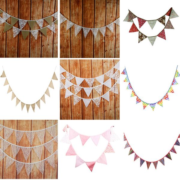 

12pcs banner flags 2.8-3.2m lace pennant bunting banner triangle shape hanging party wedding christmas decor banners string flags fhh7-1288