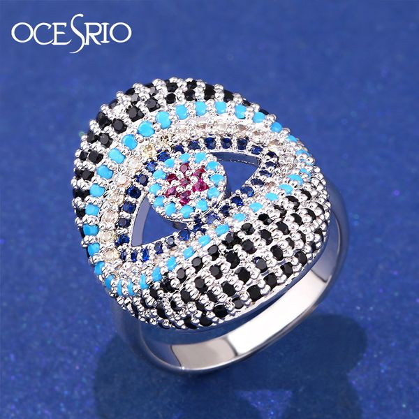 

ocesrio vintage turkish evil eye rings for women ethnic sier gold oval zirconia ring with black stone fashion jewelery rig-e73, Golden;silver