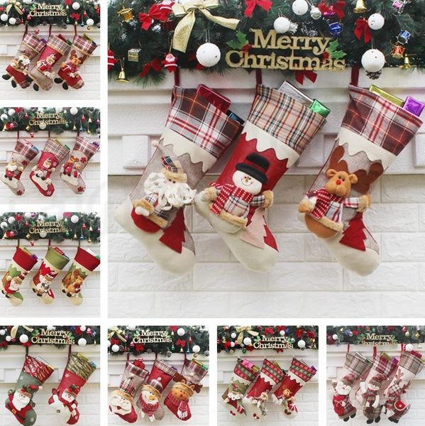 

70 styels canvas christmas stocking christmas decorations gift bag santa claus snowman elk socks candy bags party christmas decorations i397