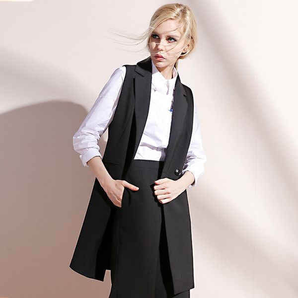 

vests for women autumn spring lady office long slim waistcoat women coat casual solid color black vest high-quality wj004, Black;white