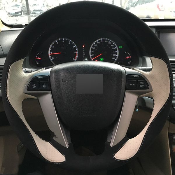

hand-stitched steering wheel cover black suede beige leather for honda accord 8 2008-2013 odyssey 2011-2014 pilot 2012-2015