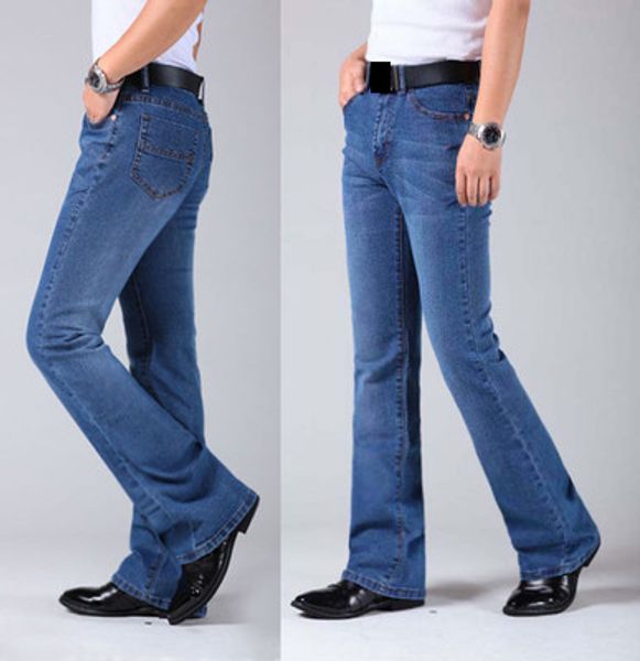 Pantaloni jeans a gamba svasata da uomo Jeans svasati lunghi a vita alta per uomo Bootcut Blue Hommes Plus Size 27-36