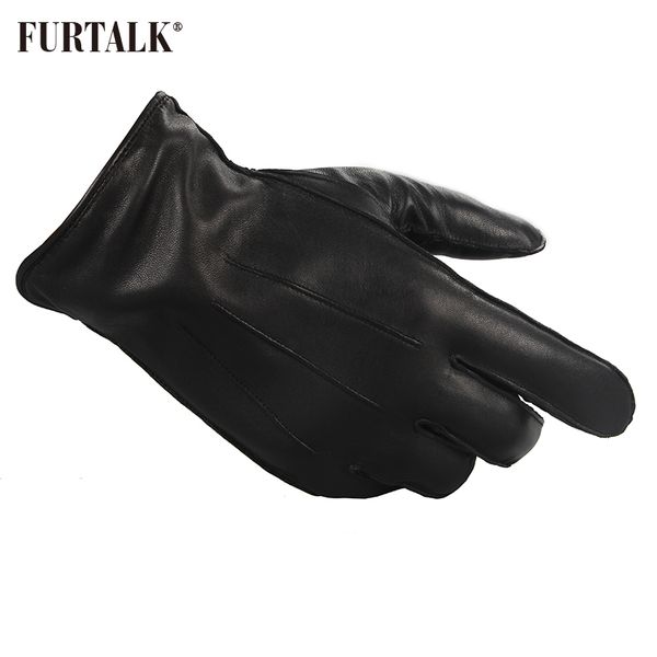 

furtalk fashion men winter real lamb leather gloves fashion with warm cashmere lining tactical gloves, Blue;gray