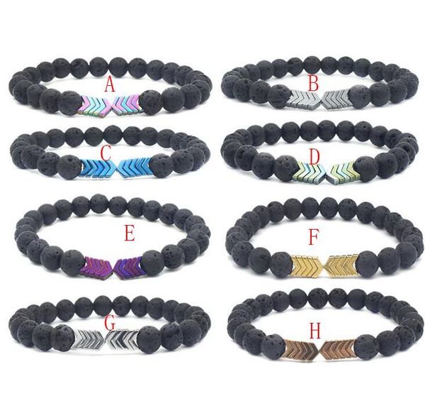 

hematite arrowhead beads bracelet volcanic lava stone essential oil diffuser bracelets healing balance yoga strand for men women, Golden;silver
