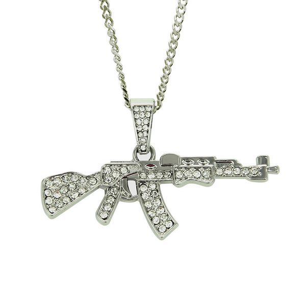 

mens gold silver plated iced hip hop gun pendant necklace cuban chain fashion jewelry for christmas birthday gift