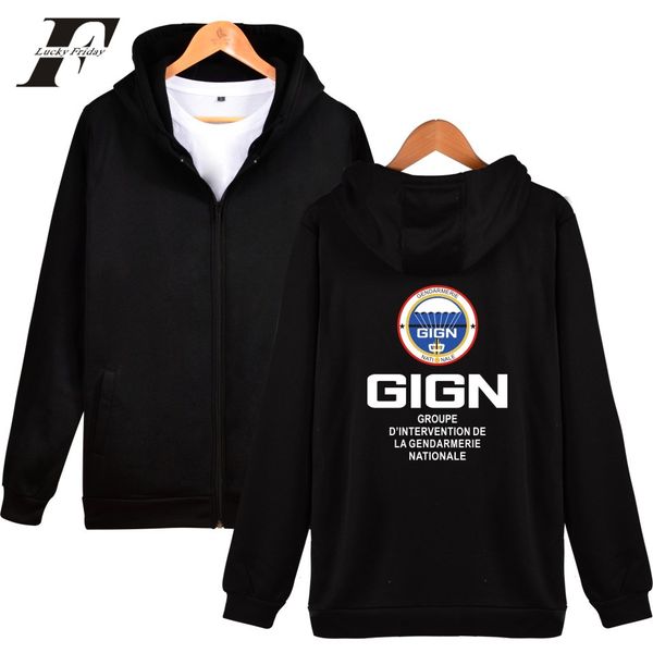 

gign gendarmerie 2017 hoodies men zipper fashion style hoodies men hip hop streetwear long xxxxl plus size, Black