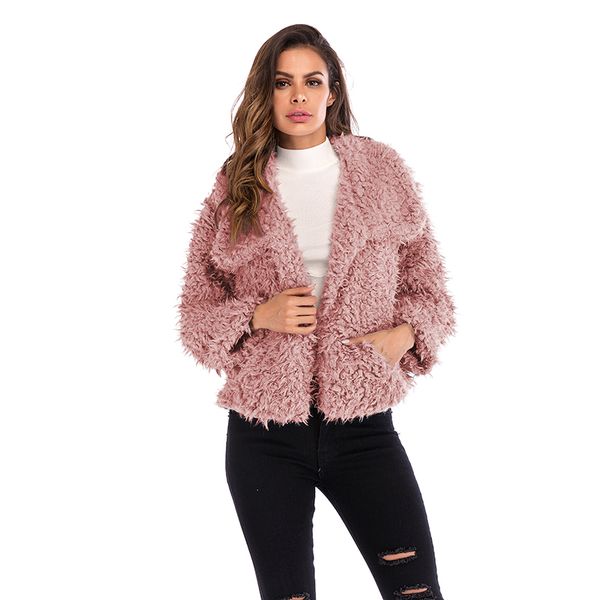 

2018 new winter fashion women thick furry fur coat turn-down collar female warm short jacket casual fall big sizes pink black