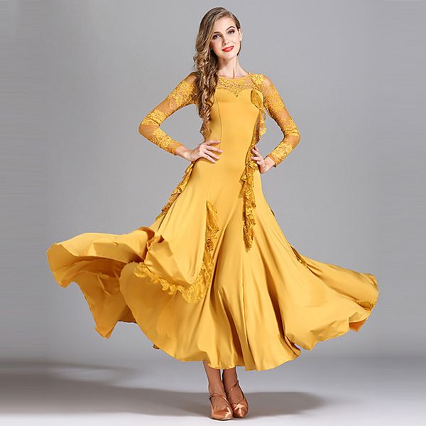 

ballroom dance dresses long sleeve lace women flamenco dress modern dancer ballroom dancing clothes performance wear dnv10177, Black;red