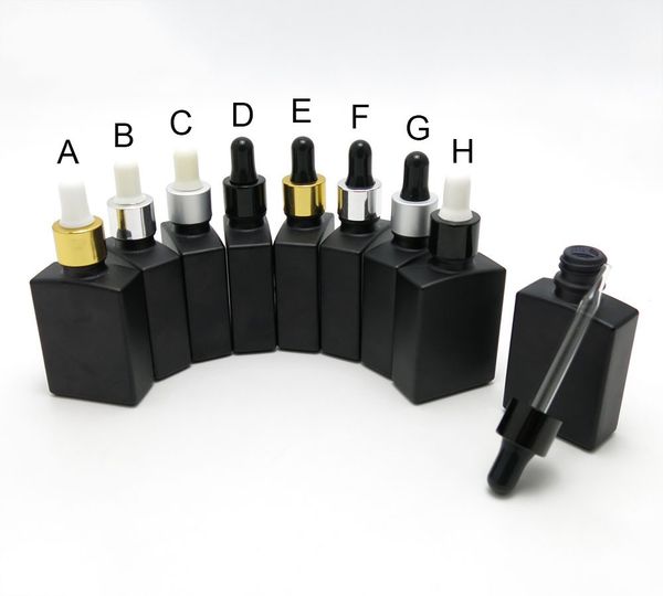 

5pc lot 30ml matte black quare perfume e ential oil dropper bottle with aluminum dropper cap