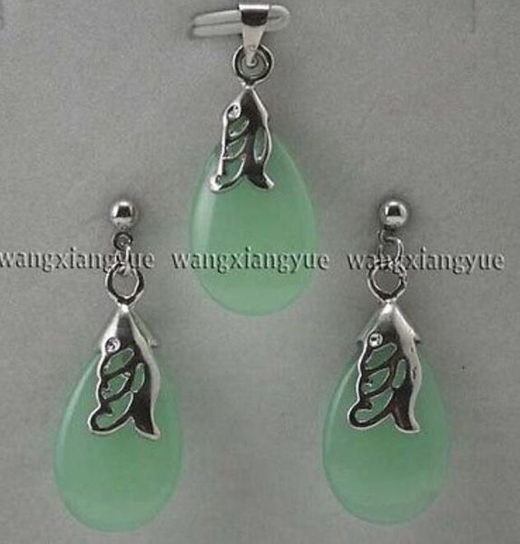 

ll<<<12x20mm green beads inlay earrings pendant jewelry necklace set, Black