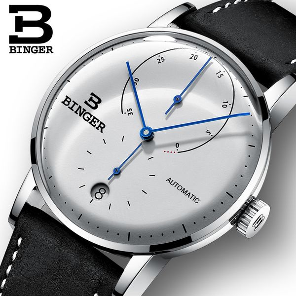 

switzerland binger men's watches automatic mechanical men watch sapphire male japan movement reloj hombre, Slivery;brown