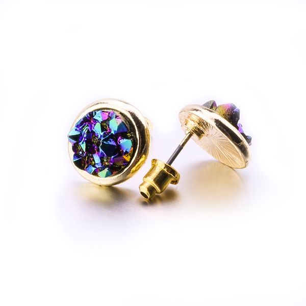 

fashion drusy druzy earrings silver gold plated faux natural stone stud earrings for women lady jewelry, Golden;silver