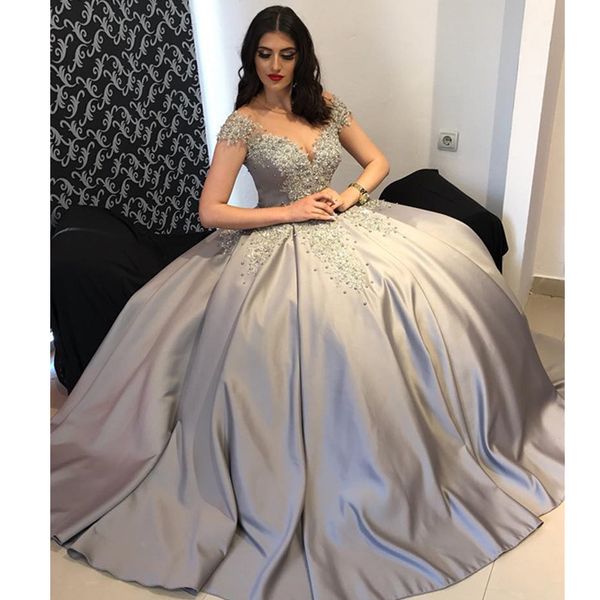

appliques ball gown prom dress cap sleeve evening gown long dress party evening women dress, Black