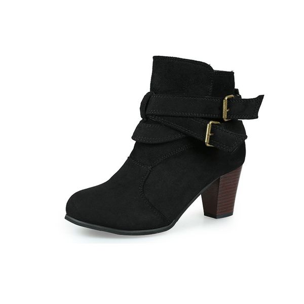 

fashion women boots spring autumn high heels shoes for female rivet buckle daily shoes pu leather ankle boots, Black