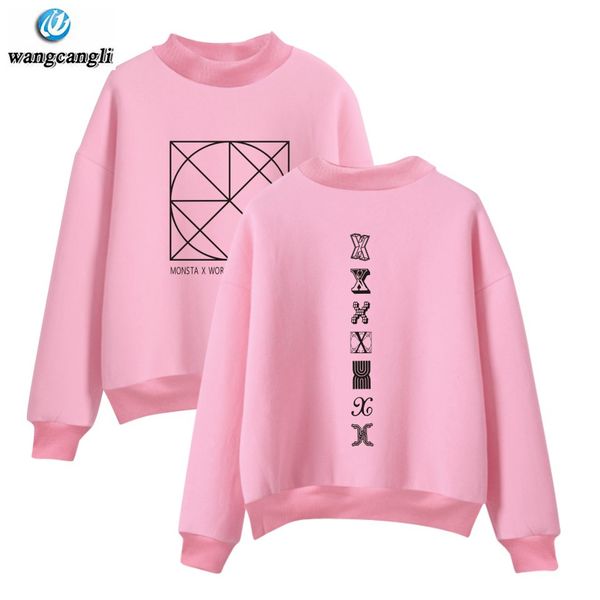 

bts kpop sweatshirt women spring autumn harajuku casual hoodies leer printed monsta x fleece pullover korean tracksuit clothes, Black