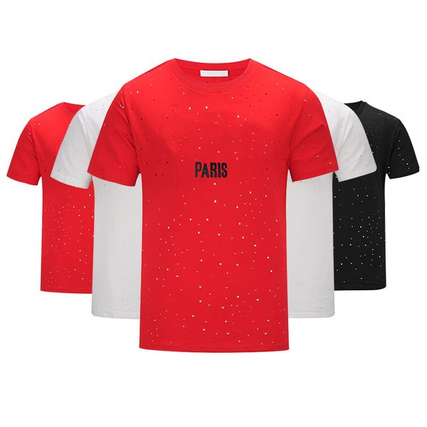 

Summer Street wear Europe Paris Fan Made Fashion Women High Quality Broken Hole Cotton T shirt Casual Women Tee T-shirt