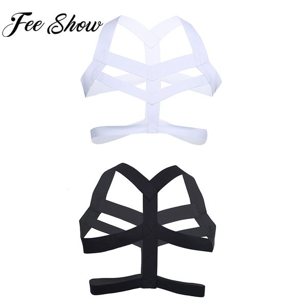 

men hollow out design lingerie nylon body chest harness bondage costume, Black