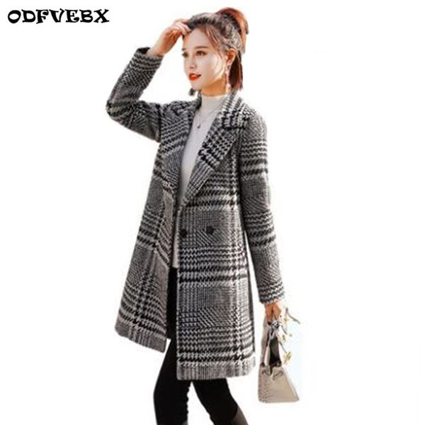 

boutique women woolen coat 2018 new spring medium long woolen jacket slim large size loose lattice female coat outerwear odfvebx, Black