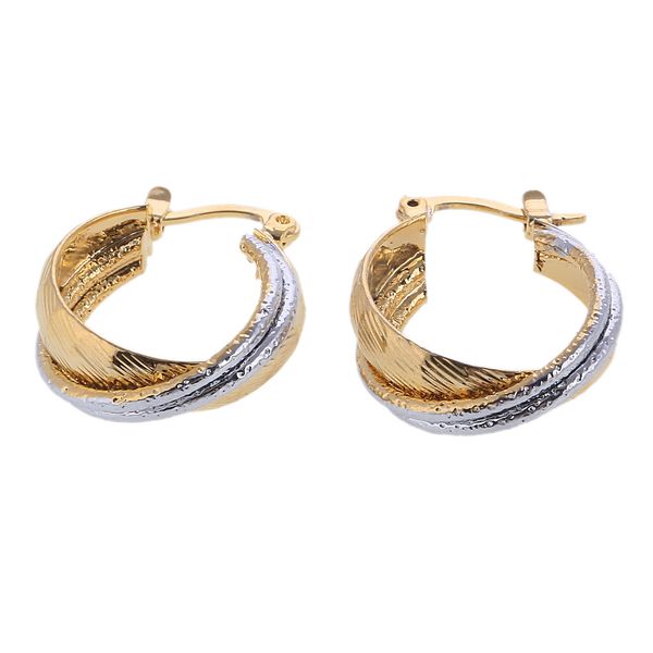 

two tone bonded round gold plated clip hoop earring, Silver