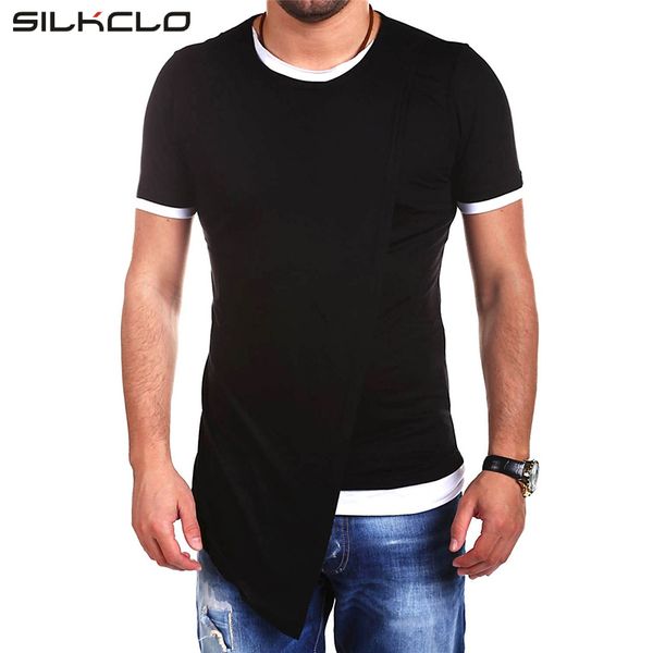 

brand clothing fashion long style irregular designed short sleeves t shirt for men casual polyester t shirt street, White;black