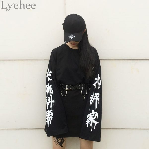 

Letter Harajuku Punk Gothic Women Streetwear Cutting Edge Science Letter Print Pullover Long Sleeve Tracksuit New Fashion