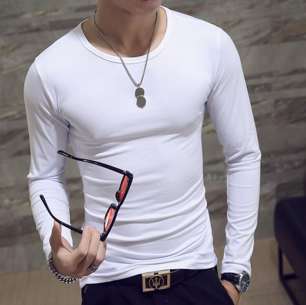 

men's slim xurne pullover solid spring multi-color long-sleeved manufacturers color men's t-shirt autumn and neck shirts crew t-sh
