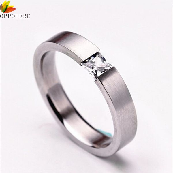 

oppohere 1pc women lady 4mm stainless steel solid zircon crystal rhinestone engagement wedding charm rings size 6/7/8/9/10/11, Slivery;golden