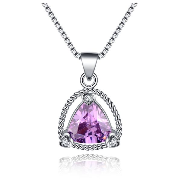 

vintage triangle purple gemstones pendant necklace 925 silver jewelry gift solid sterling silver jewlery gift for girl