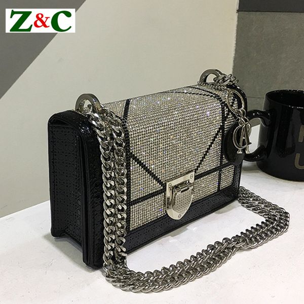 

2018 new diamond fashion leather shoulder messenger clutches bag casual chain luxury handbags women bags designer